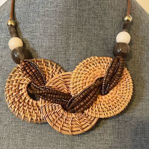 C est 1946 Burlap Necklace Semi- Precious Stones
